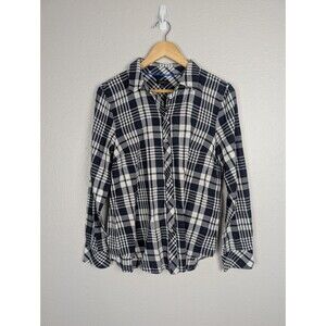 Talbots Women's Plaid Shirt Long Sleeve Navy Blue M
